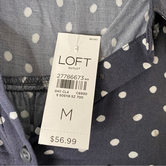 LOFT Navy White Polka Dot Button Blouse NWT - Picture 4 of 7